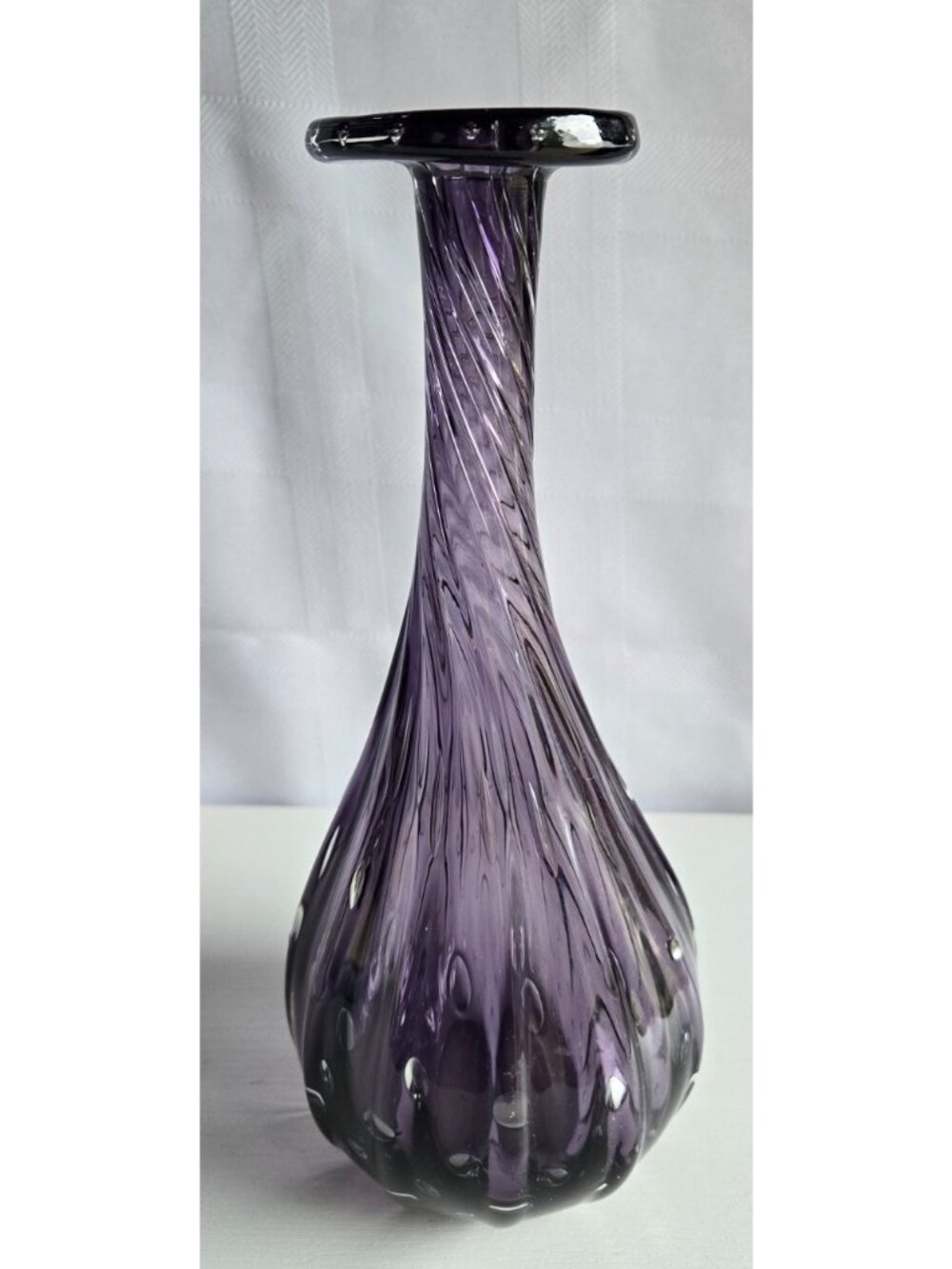 VTG Murano Italy Blown Glass Amethyst Vase Swirl & Controlled Bubbles 10.25 inch - Picture 3 of 9